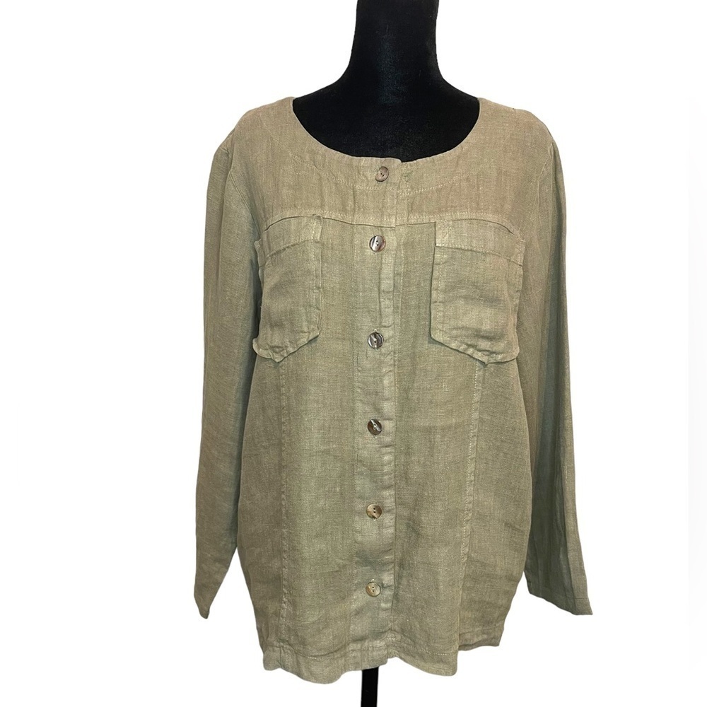 Fenini 100% Linen Sage Green Button Down  Women's Size XS